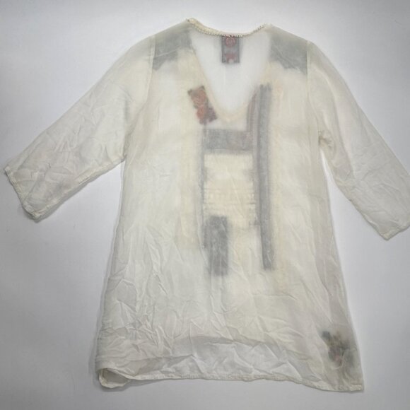 JOHNNY WAS Tunic Top Womens Small Embroidered Rayon Floral Sheer Bethanie - Picture 8 of 16